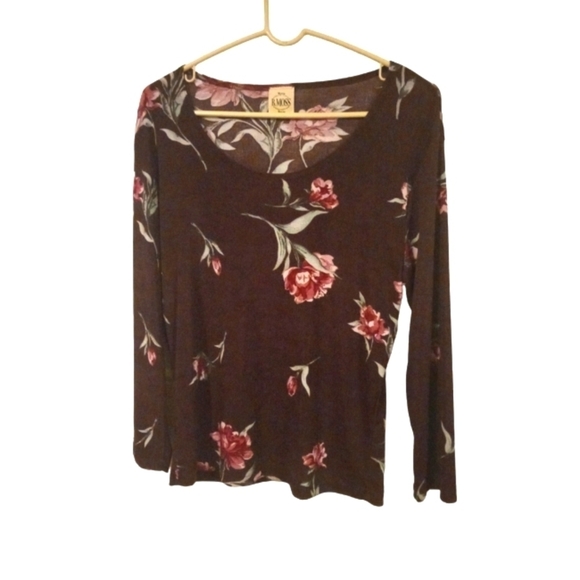 Vintage Burgundy Floral Top B. Moss Long Sleeved Lightweight Romantic Feminine L - Picture 1 of 10